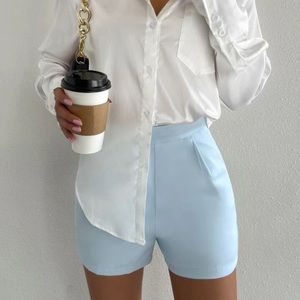 Pleated Straight Leg Shorts